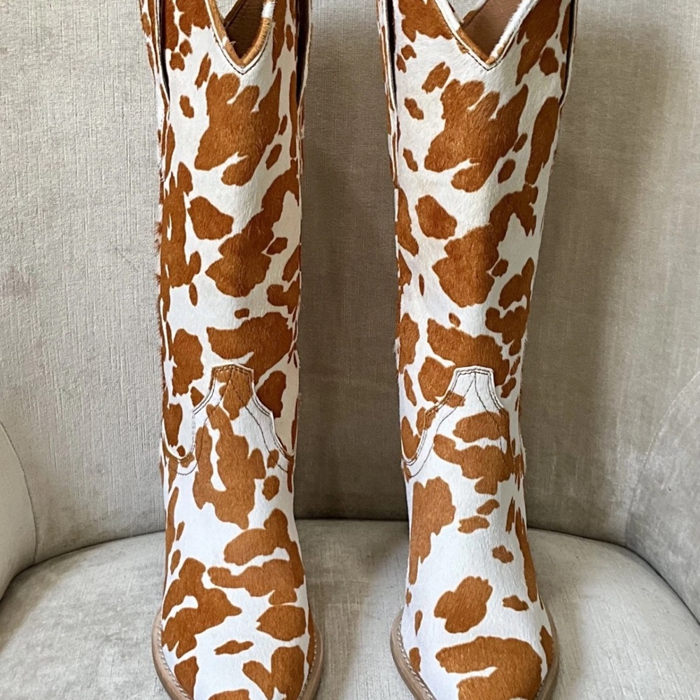 Anthropologie Jeffrey Campbell Dagget Western Boot Tan Cow Print Calf Hair - Picture 4 of 5